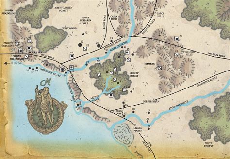 Ardeep Forest Map along Sword Coast with Key | d20 Pub