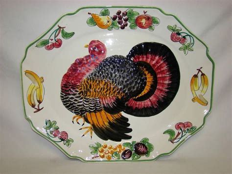 Vintage LARGE Ceramic Thanksgiving Turkey Platter Embossed Made in ...