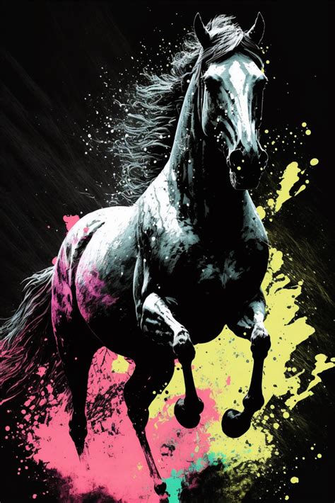 Color, black and white horse art painting | Colorful animal paintings ...