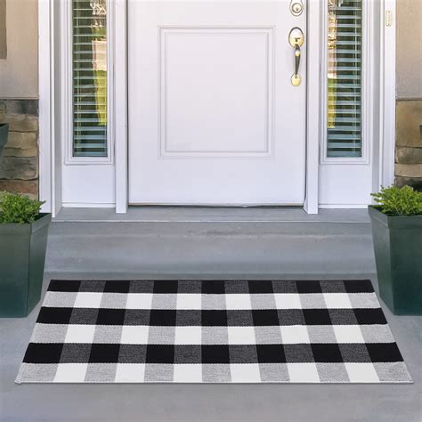 HOMERRY Buffalo Plaid Door Mat 2" x 4" Hallway Runner Layered Doormat for Front Porch Living ...