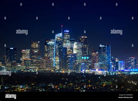 Downtown Los Angeles skyline at night Stock Photo - Alamy