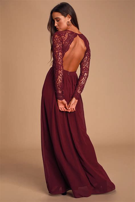 Awaken My Love Burgundy Long Sleeve Lace Maxi Dress in 2020 | Long ...