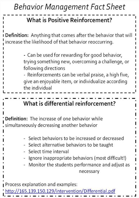 Behavior Management Fact Sheet #1 - Positive Reinforcement and Differential … | Applied behavior ...