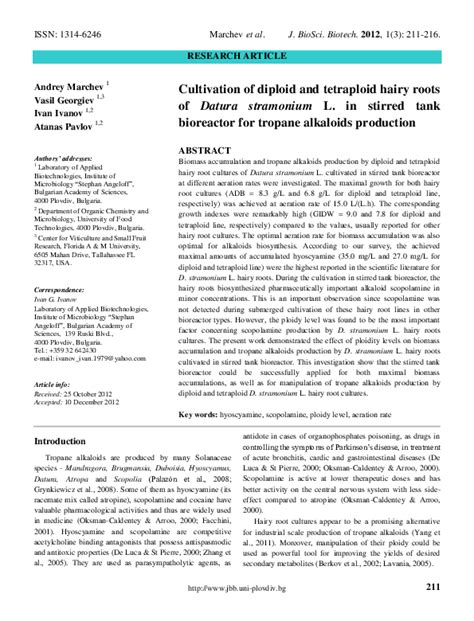 Cultivation of diploid and tetraploid hairy roots of Datura stramonium ...