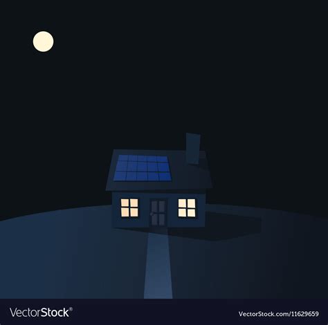 Cartoon solar powered house at night Royalty Free Vector