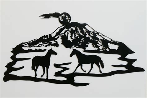 Horses with Mountain Silhouette Metal Wall Art 25