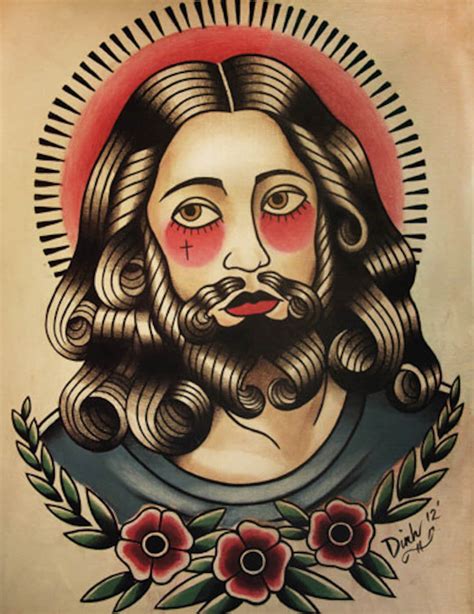 Jesus Tattoo Flash Art Print - Etsy