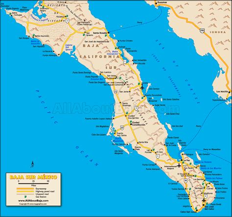 Baja California Sur Map - Detailed & Printable | Baja california mexico, Mexico travel, Mexico map