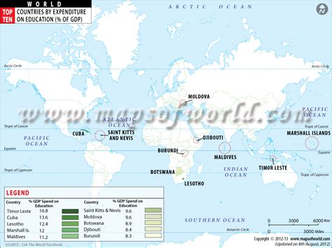 Top Ten Countries by Expenditure on Education Map