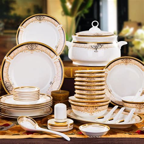 Korean Style Bone China Dinnerware Set Golden Edge Bowl Plate Set Christmas Gift-in Dinnerware ...