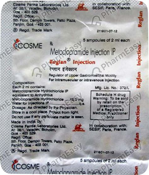 Reglan 10 MG Injection (2): Uses, Side Effects, Price & Dosage | PharmEasy