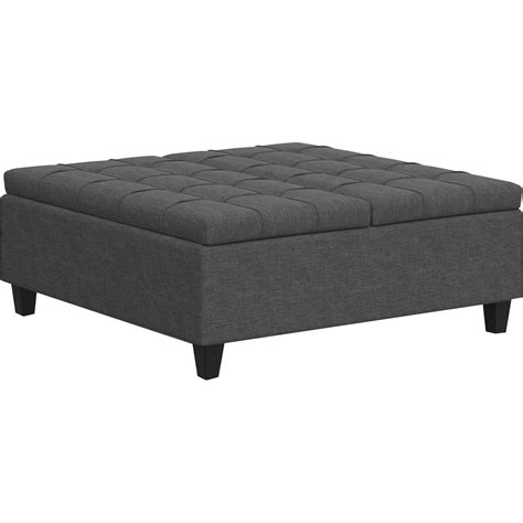 Simpli Home Harrison Large Square Coffee Table Storage Ottoman | Living Room Tables | Furniture ...