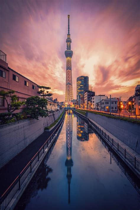 Tokyo Skytree Tower at Sunset in Asakusa, Tokyo, Japan. Landmark in ...