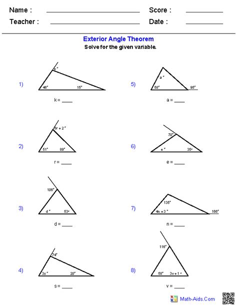 Exterior Angles Of Triangles Activity