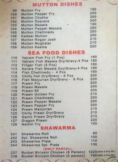 Menu at Taj Thalapakattu Biryani, Chennai, Shop NO