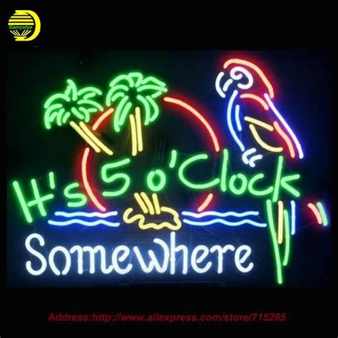 2017 Hot Neon Sign It's 5 O'clock Somewhere Parrot Palm Tree Glass Tube ...