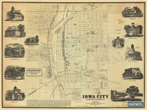 Beautifully restored map of Iowa City, Iowa from 1854 - KNOWOL