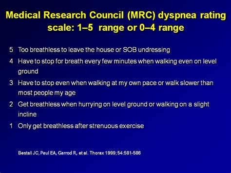 Medical Research Council (MRC) Dyspnea Rating Careful: 1-5 Range or 0-4 ...