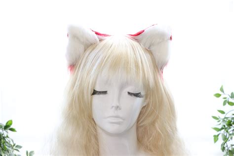 Red White Cat Ears Kitty Kitten Cosplay Anime Headwear Long | Etsy