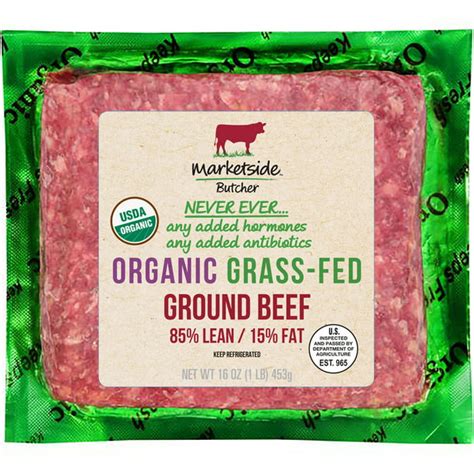 Marketside Butcher Organic Grass-Fed 85% Lean/15% Fat, Ground Beef, 1 lb (Fresh) - Walmart.com