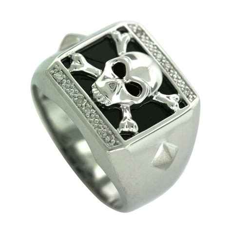 Mens Onyx and Diamond Accent Skull Ring in Sterling Silver_in Size 10.5 ...