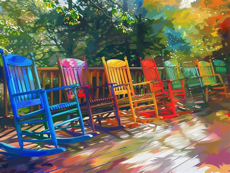Colorful Rocking Chairs Art Print Free Stock Photo - Public Domain Pictures
