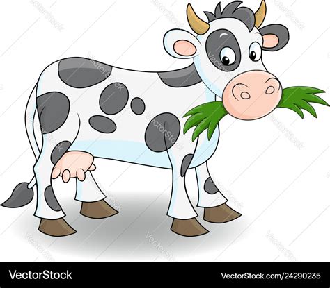 Cute cartoon cow eating grass Royalty Free Vector Image