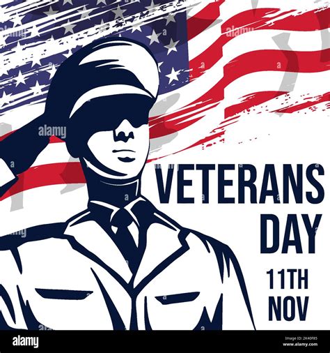 veterans day illustration with a soldier saluting and grunge American ...