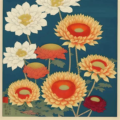 Chrysanthemum B Study in Japanese Style Drawing by Olde Time Mercantile - Fine Art America