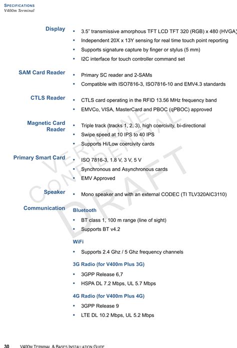 Verifone V400M4G Point of Sale Terminal User Manual Technical