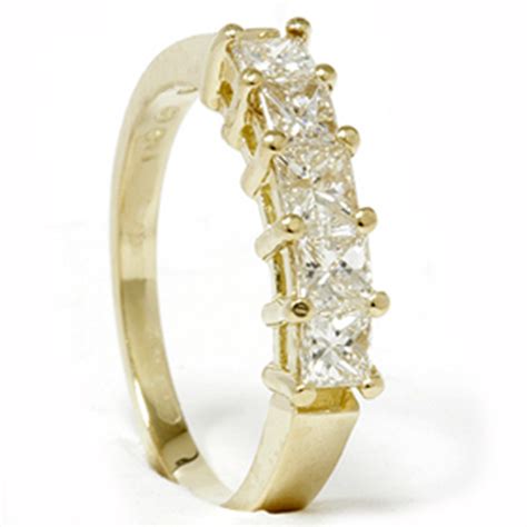 1ct Princess Cut Diamond Anniversary 14K Yellow Gold Ring Womens ...