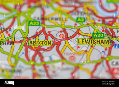 Lewisham and Brixton shown on a road map or geography map Stock Photo - Alamy