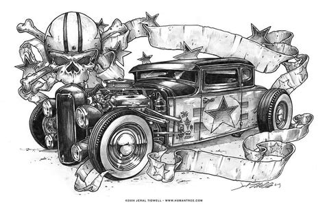 Rat rod, ratrod, skull, ford, drawing, HD wallpaper | Peakpx