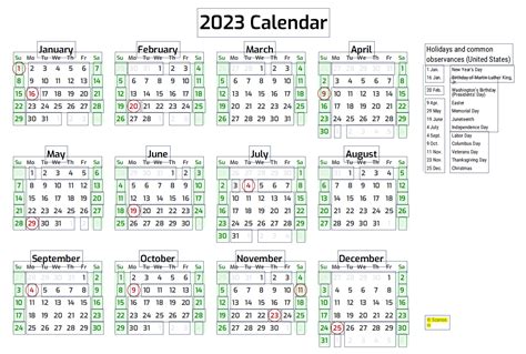 2023 Printable Calendar One Page with Holidays PDF, excel template - Scanse