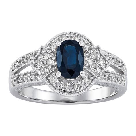 1/4 ct Diamond & Natural Sapphire Ring in 14K White Gold | eBay