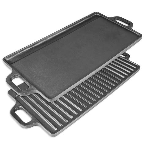 ProSource 2-in-1 Reversible X 9” Cast Iron Griddle With Handles, Preseasoned Non-Stick For Gas ...