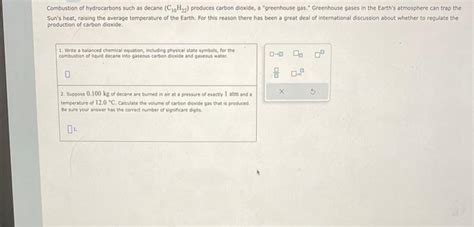 Solved Combustion of hydrocarbons such as decane (C10H22) | Chegg.com