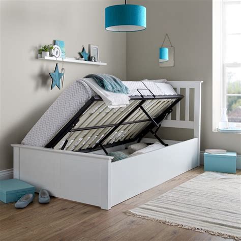 Francis White Wooden Ottoman Storage Bed Frame - 3ft Single