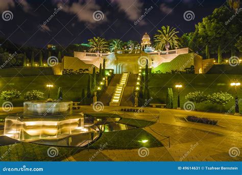 Bahai gardens at night stock image. Image of stair, shrine - 49614631