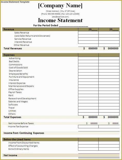 Profit and Loss Statement Template Free Download Of In E Statement ...