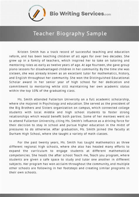 Teacher Biography Sample