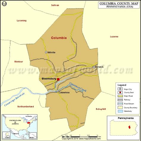 Columbia County Map, Pennsylvania