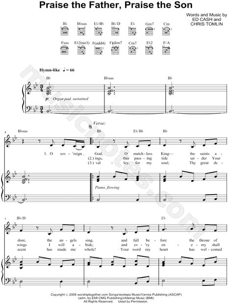 Chris Tomlin "Praise the Father, Praise the Son" Sheet Music in Bb Major (transposable ...