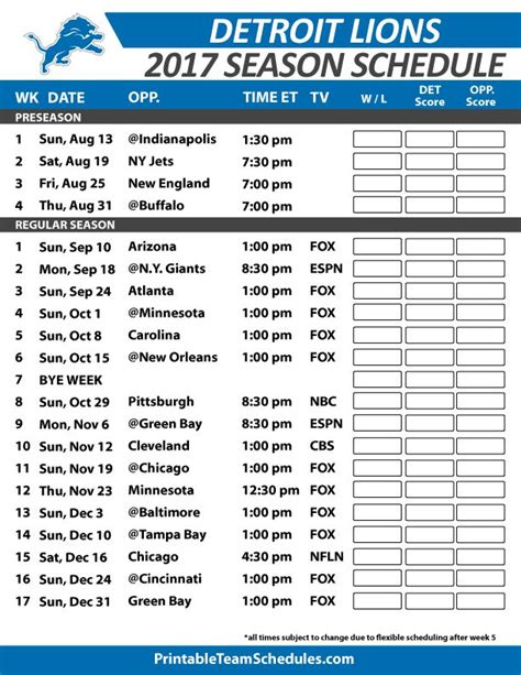 Detroit Lions Schedule Printable 2024