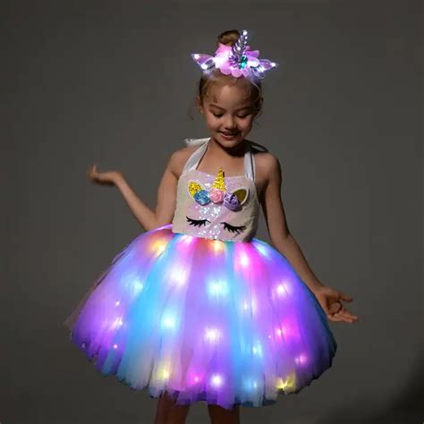 2022 Kids Girls Cute Unicorn Costumes With LED Light Up Dress For ...