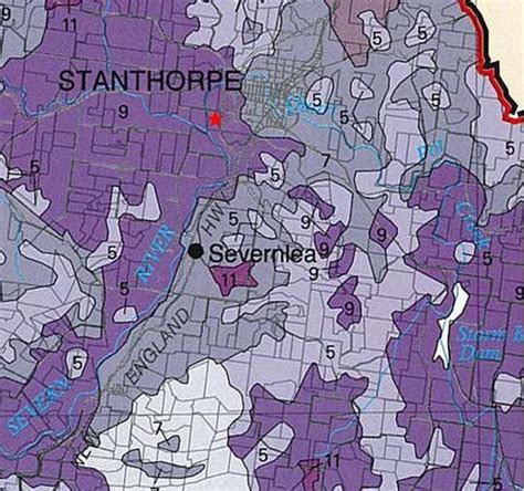 Map of Stanthorpe region, land / soil type boundaries. Property at red... | Download Scientific ...