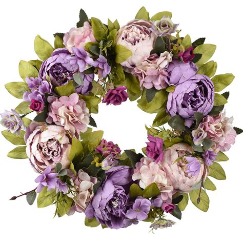 Coolmade 14'' Artificial Peony Flower Wreath, Handmade Fake Peony Door ...