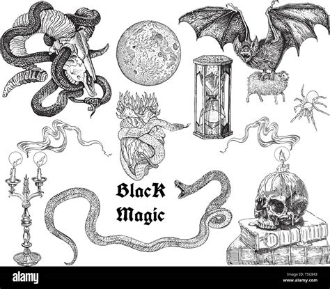 La magie noire, tatouage autocollant set. Occulte, horreur, rituel, sorcellerie, la musique ...