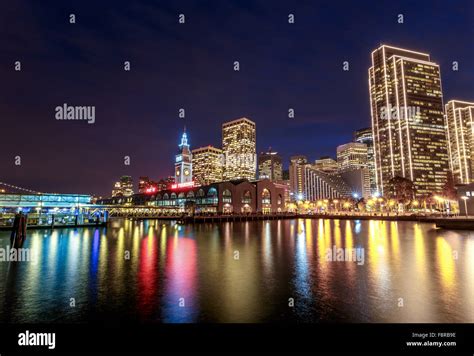 Ferry Building and Embarcadero Center illuminated at night in San ...