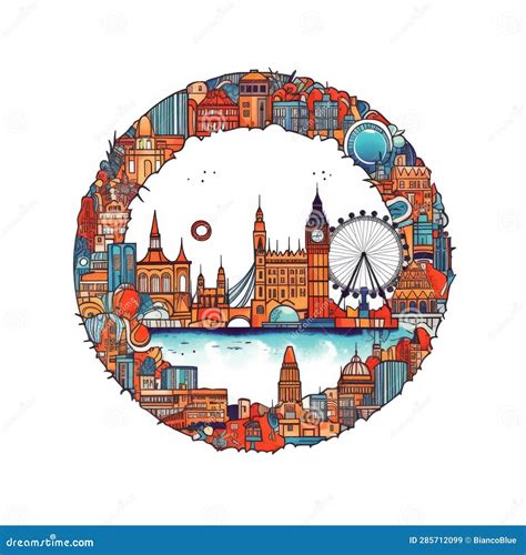 A Circle Shape Frame with Center Space of London City Skyline in Simple ...